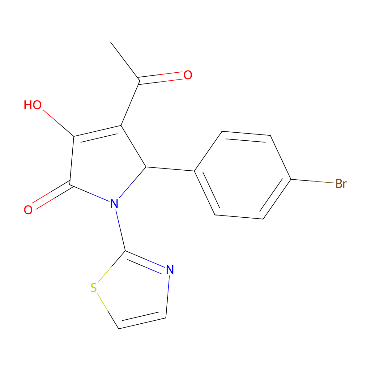 3-acetyl-2-(4-bromophenyl)-4-hydroxy-1-(1,3-thiazol-2-yl)-2H-pyrrol-5-one molecular structure, CAS 425614-52-4