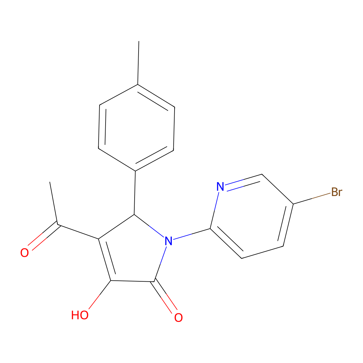 3-acetyl-1-(5-bromopyridin-2-yl)-4-hydroxy-2-(4-methylphenyl)-2H-pyrrol-5-one molecular structure, CAS 425614-57-9