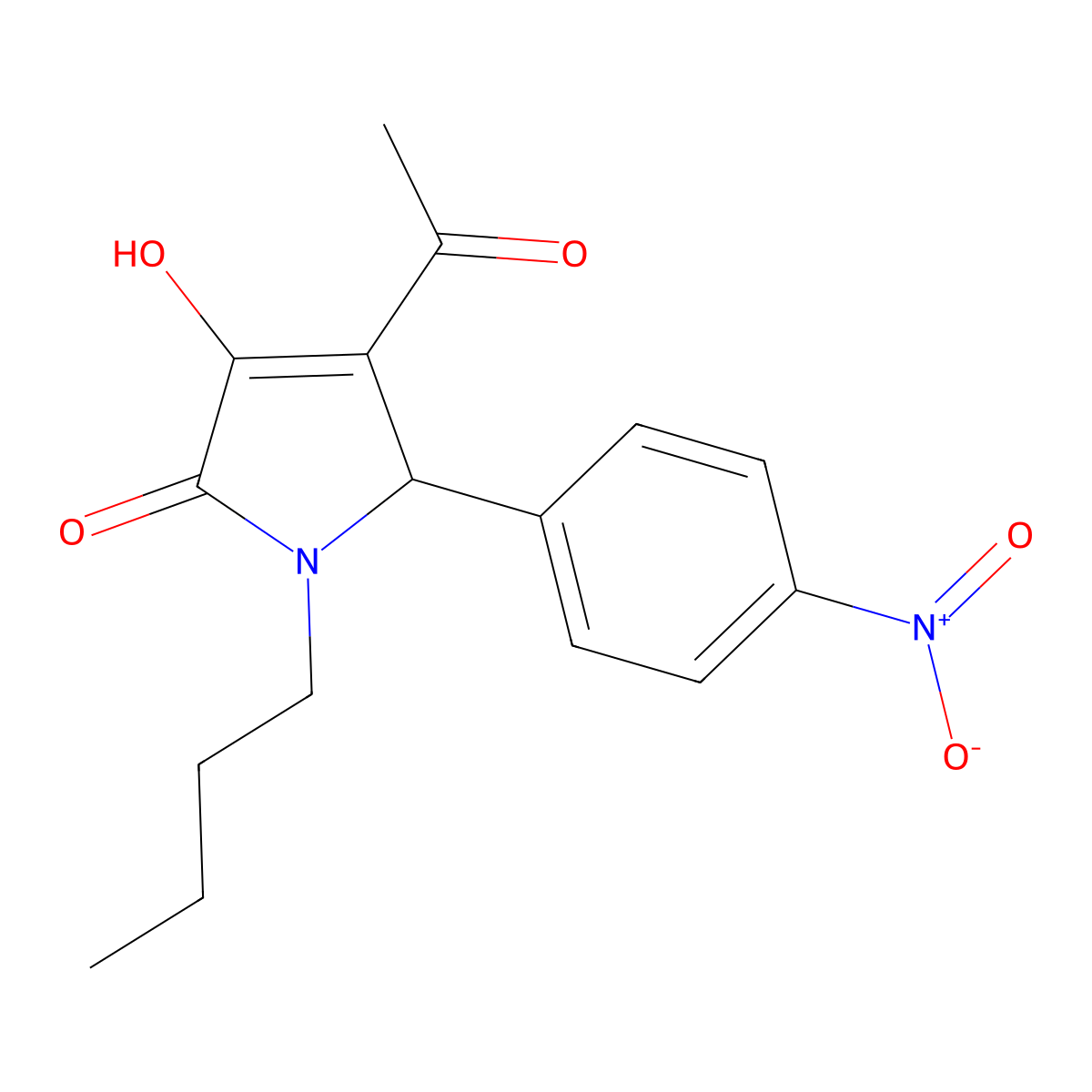 3-acetyl-1-butyl-4-hydroxy-2-(4-nitrophenyl)-2H-pyrrol-5-one molecular structure, CAS 425614-74-0