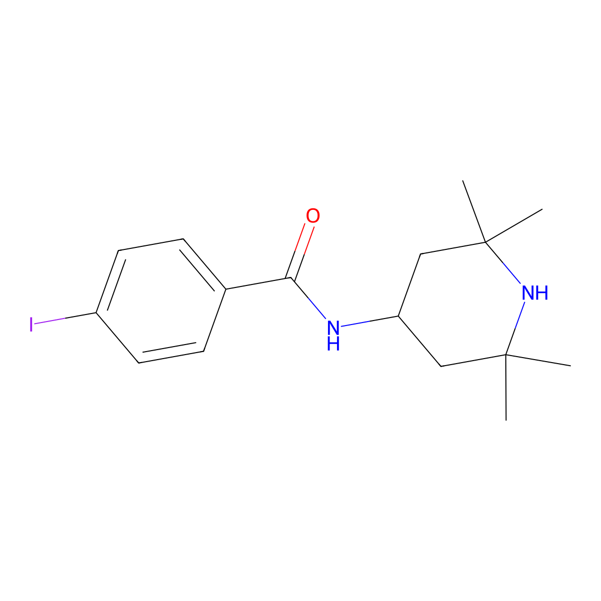 4-iodo-N-(2,2,6,6-tetramethylpiperidin-4-yl)benzamide molecular structure, CAS 425615-55-0
