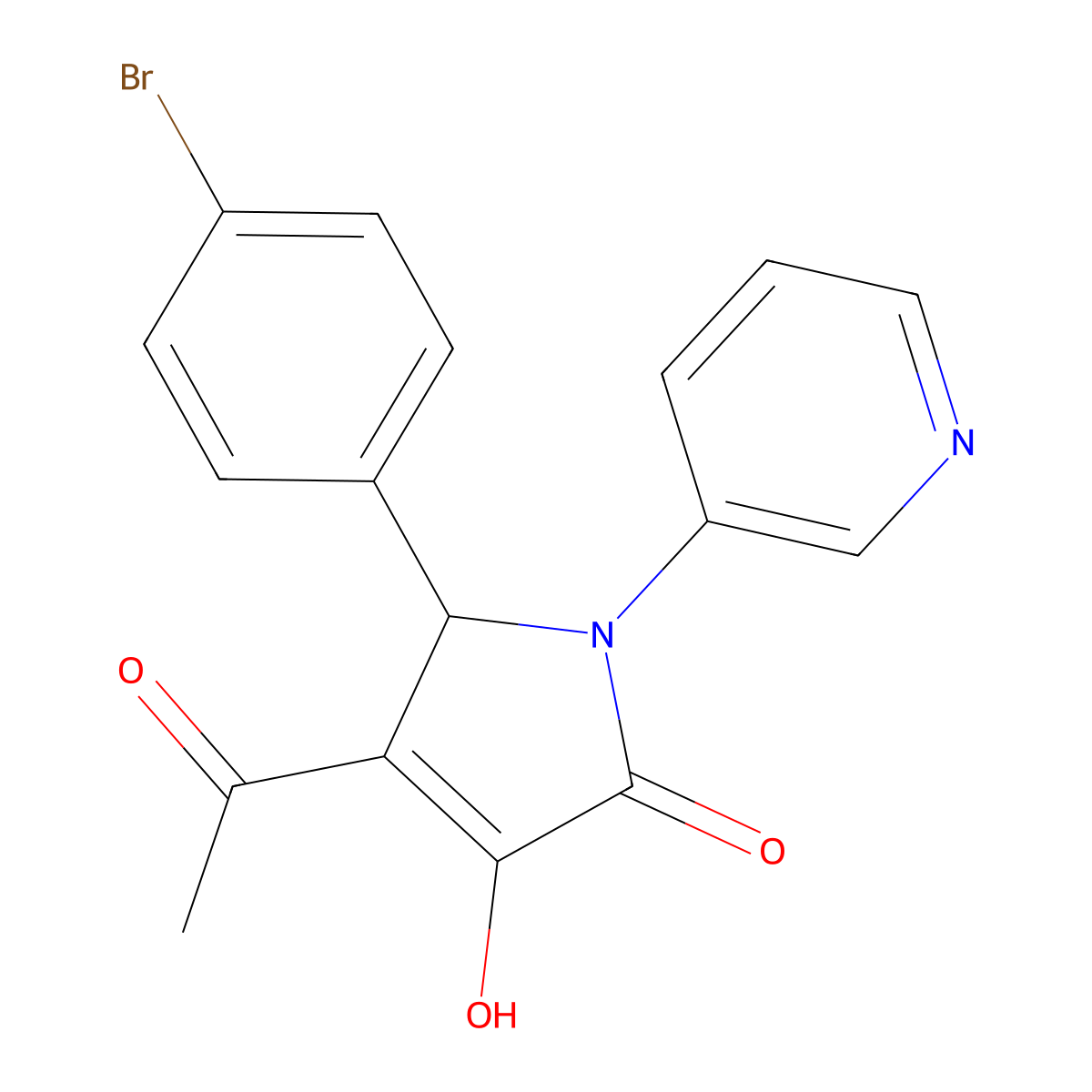 3-acetyl-2-(4-bromophenyl)-4-hydroxy-1-pyridin-3-yl-2H-pyrrol-5-one molecular structure, CAS 425615-93-6