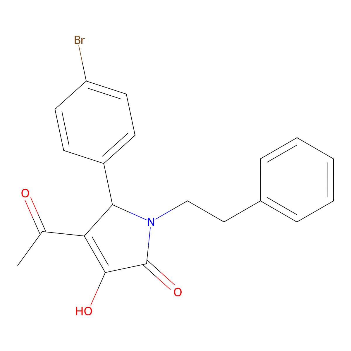 4-acetyl-5-(4-bromophenyl)-3-hydroxy-1-(2-phenylethyl)-1,5-dihydro-2H-pyrrol-2-one molecular structure, CAS 425616-50-8