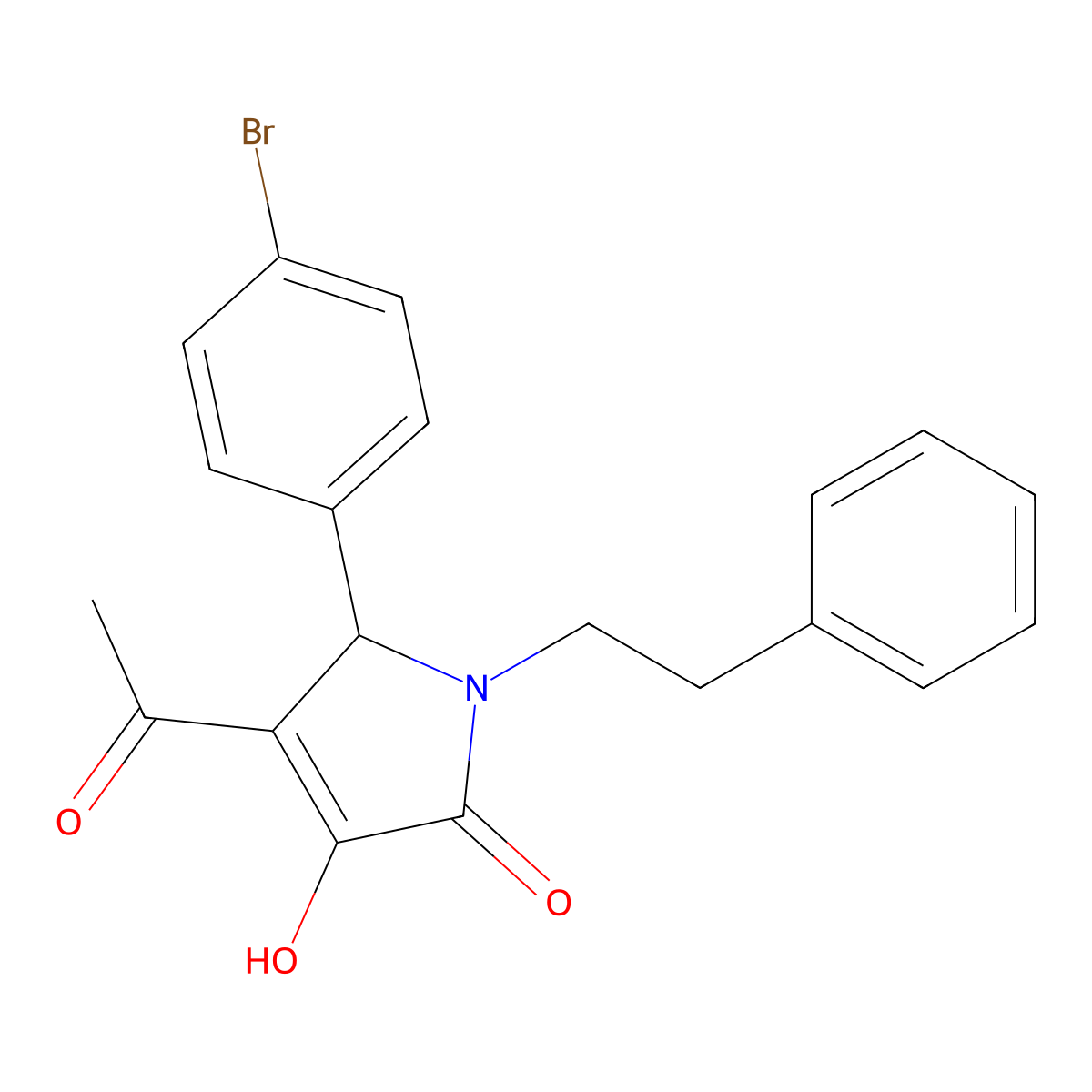 4-acetyl-5-(4-bromophenyl)-3-hydroxy-1-(2-phenylethyl)-1,5-dihydro-2H-pyrrol-2-one molecular structure, CAS 425616-50-8