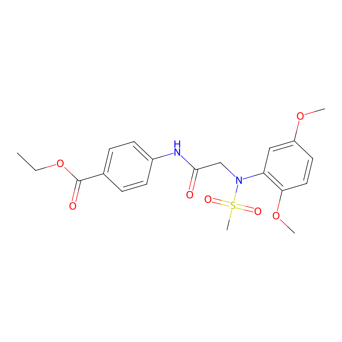 Ethyl 4-({[2,5-dimethoxy(methylsulfonyl)anilino]acetyl}amino)benzoate molecular structure, CAS 425616-64-4
