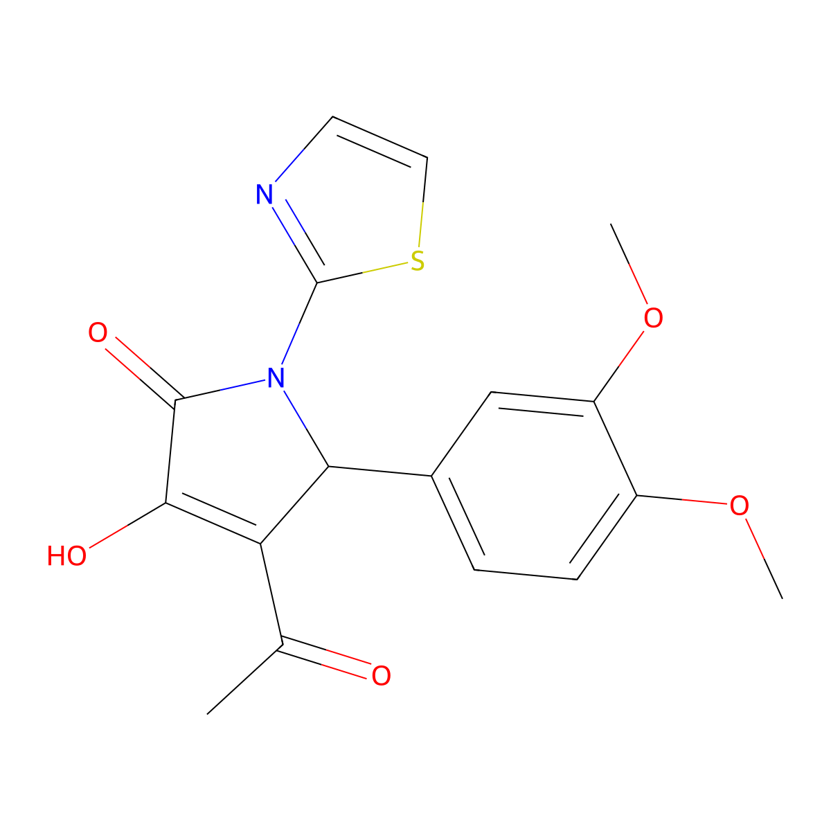 4-acetyl-5-(3,4-dimethoxyphenyl)-3-hydroxy-1-(1,3-thiazol-2-yl)-1,5-dihydro-2H-pyrrol-2-one molecular structure, CAS 425616-72-4