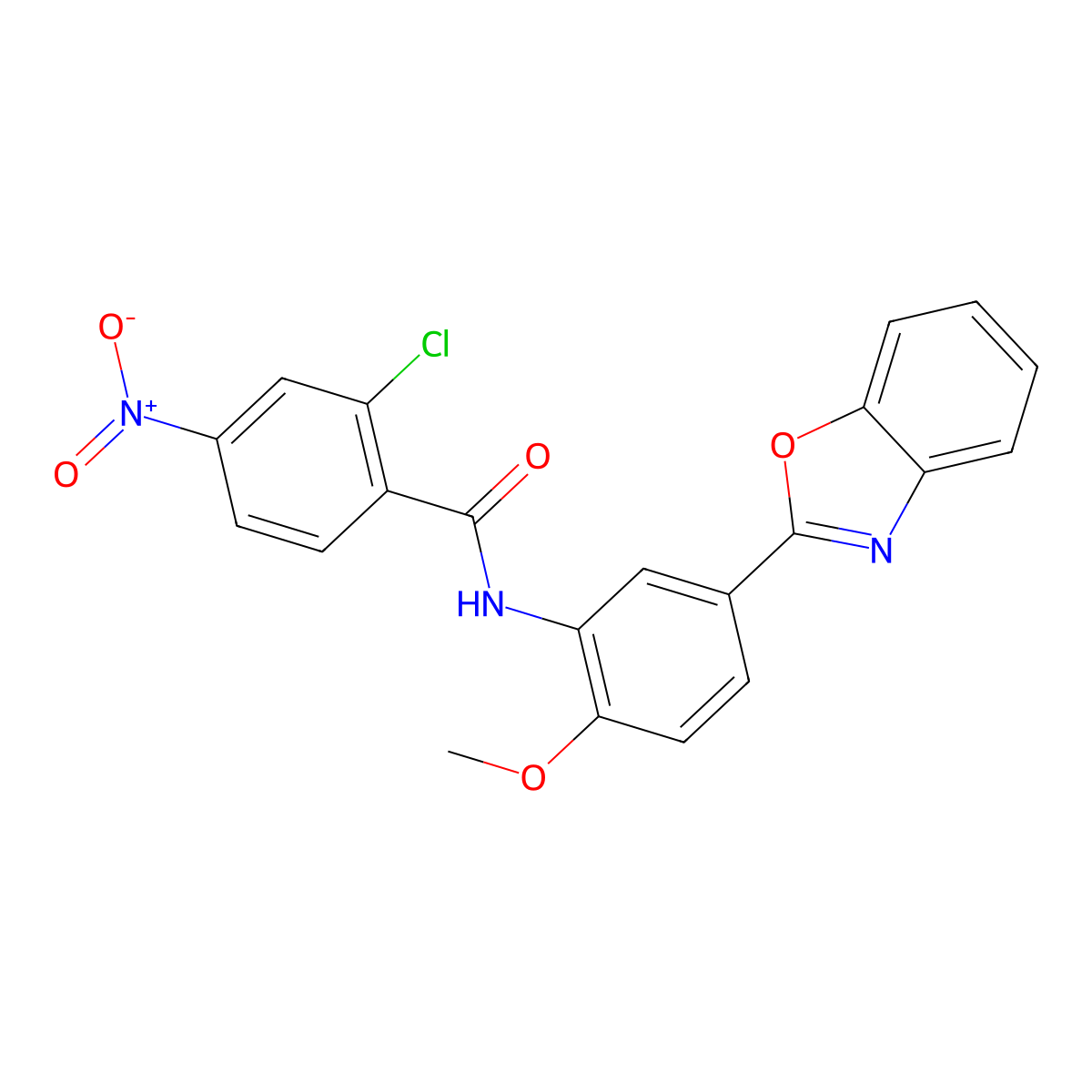 N-[5-(1,3-benzoxazol-2-yl)-2-methoxyphenyl]-2-chloro-4-nitrobenzamide molecular structure, CAS 425616-90-6