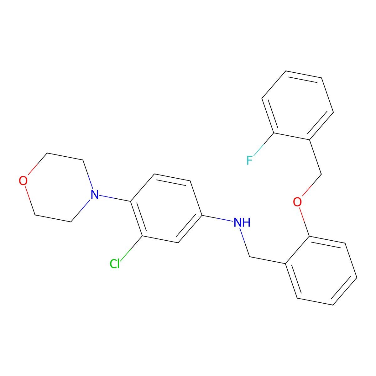 3-chloro-N-[[2-[(2-fluorophenyl)methoxy]phenyl]methyl]-4-morpholin-4-ylaniline molecular structure, CAS 425616-96-2