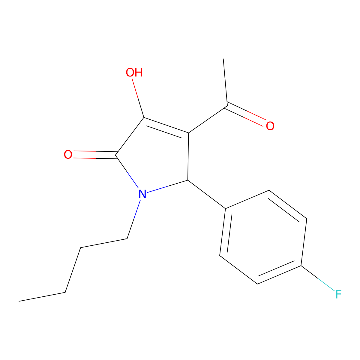 3-acetyl-1-butyl-2-(4-fluorophenyl)-4-hydroxy-2H-pyrrol-5-one molecular structure, CAS 425617-60-3