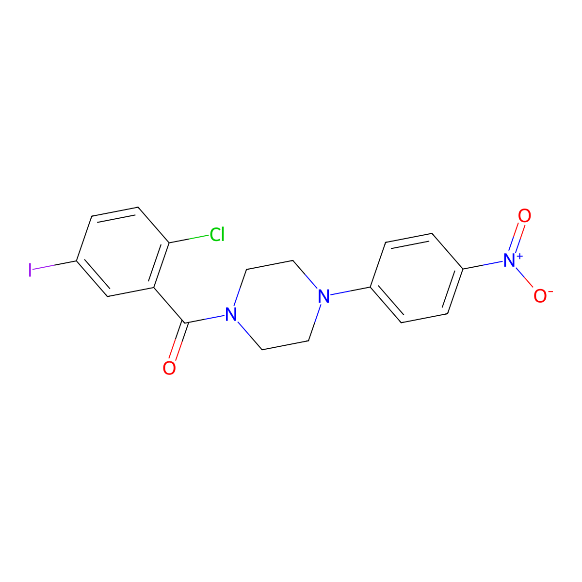 (2-Chloro-5-iodophenyl)[4-(4-nitrophenyl)piperazin-1-yl]methanone molecular structure, CAS 425617-78-3