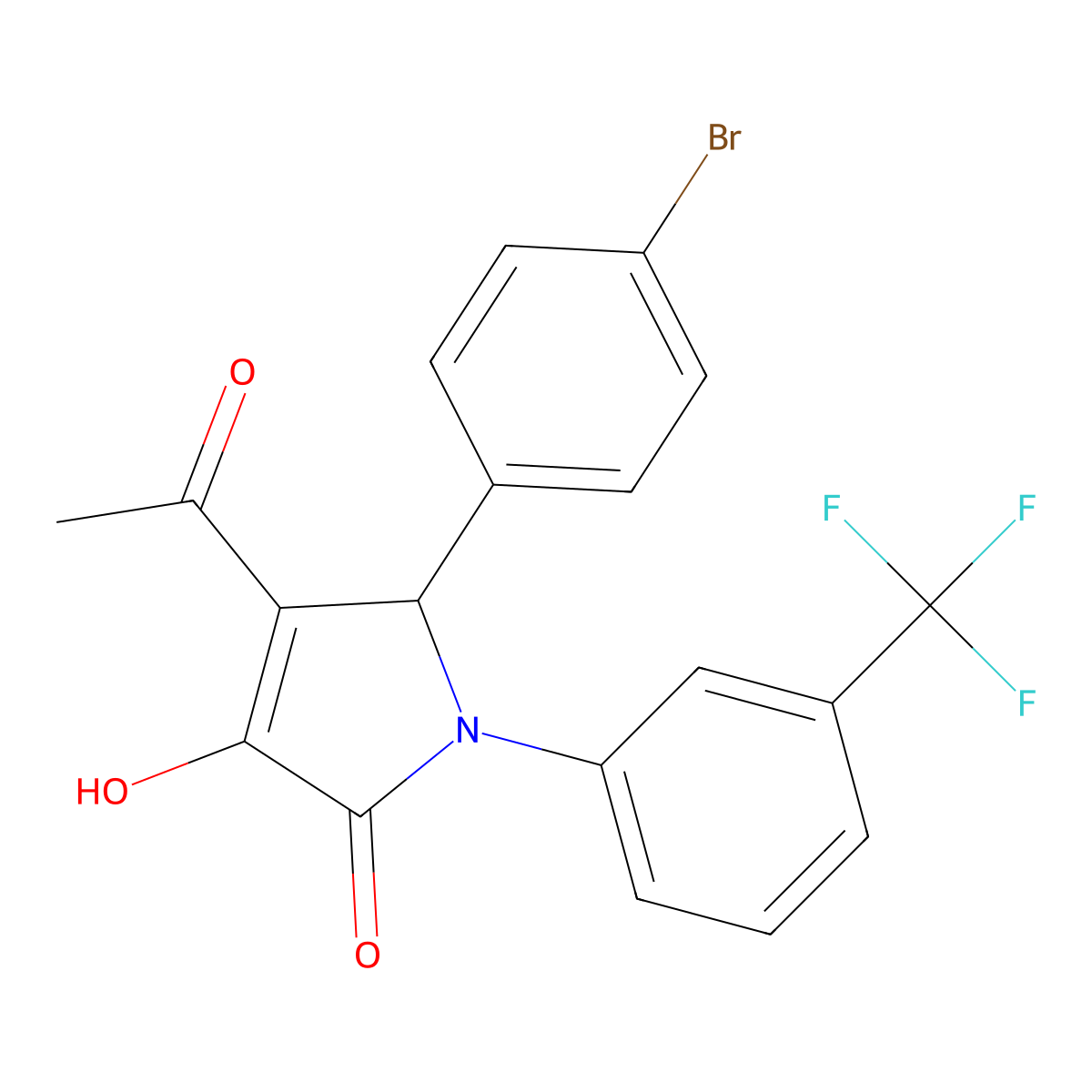 3-acetyl-2-(4-bromophenyl)-4-hydroxy-1-[3-(trifluoromethyl)phenyl]-2H-pyrrol-5-one molecular structure, CAS 425617-85-2