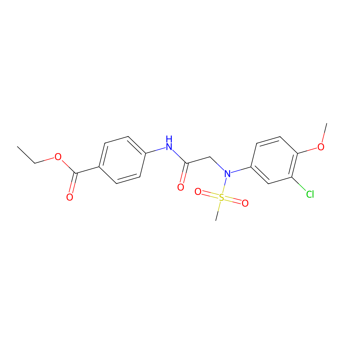 Ethyl 4-({[3-chloro-4-methoxy(methylsulfonyl)anilino]acetyl}amino)benzoate molecular structure, CAS 425618-06-0