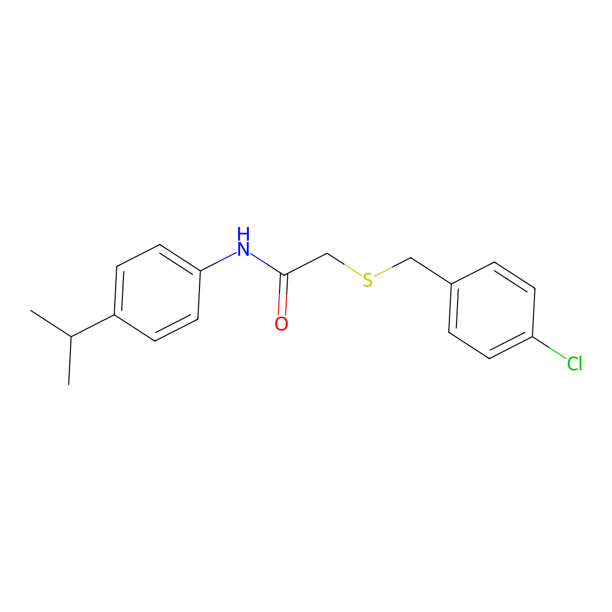 2-[(4-chlorophenyl)methylsulfanyl]-N-(4-propan-2-ylphenyl)acetamide molecular structure, CAS 425618-86-6