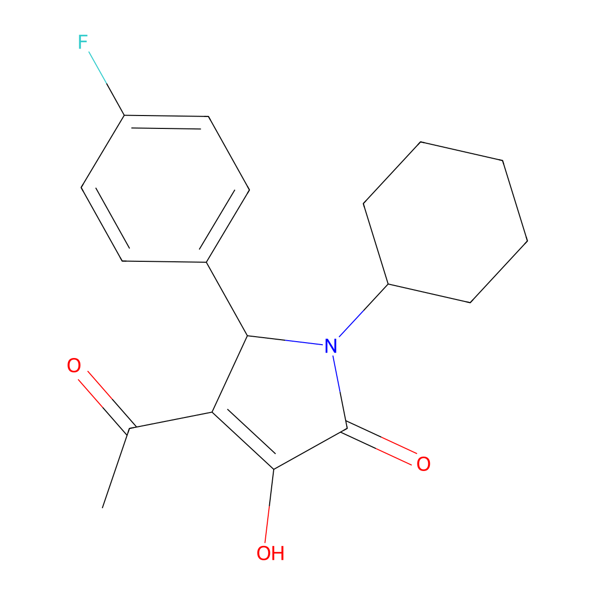 3-acetyl-1-cyclohexyl-2-(4-fluorophenyl)-4-hydroxy-2H-pyrrol-5-one molecular structure, CAS 425618-90-2