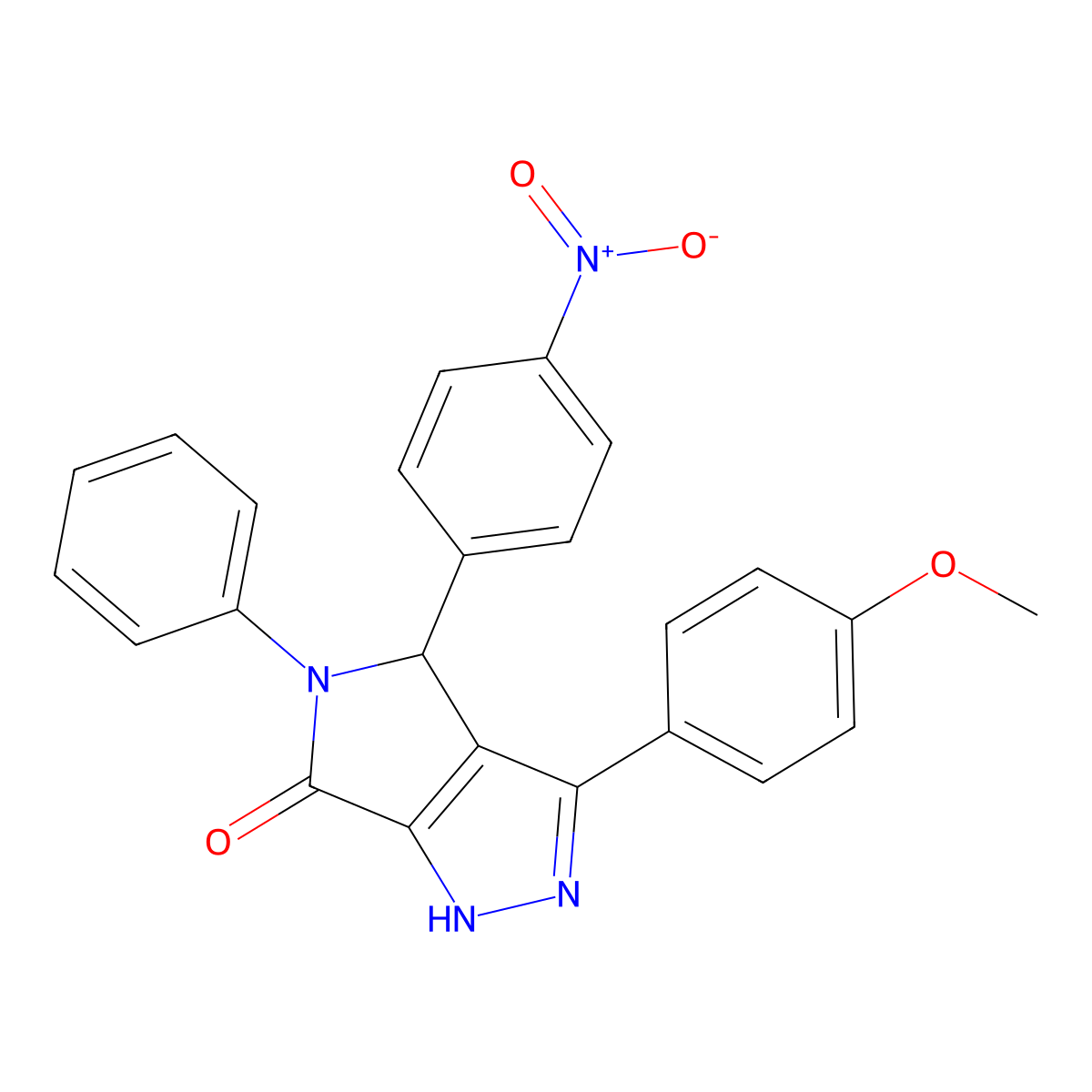3-(4-methoxyphenyl)-4-(4-nitrophenyl)-5-phenyl-4,5-dihydropyrrolo[3,4-c]pyrazol-6(1H)-one molecular structure, CAS 425619-27-8