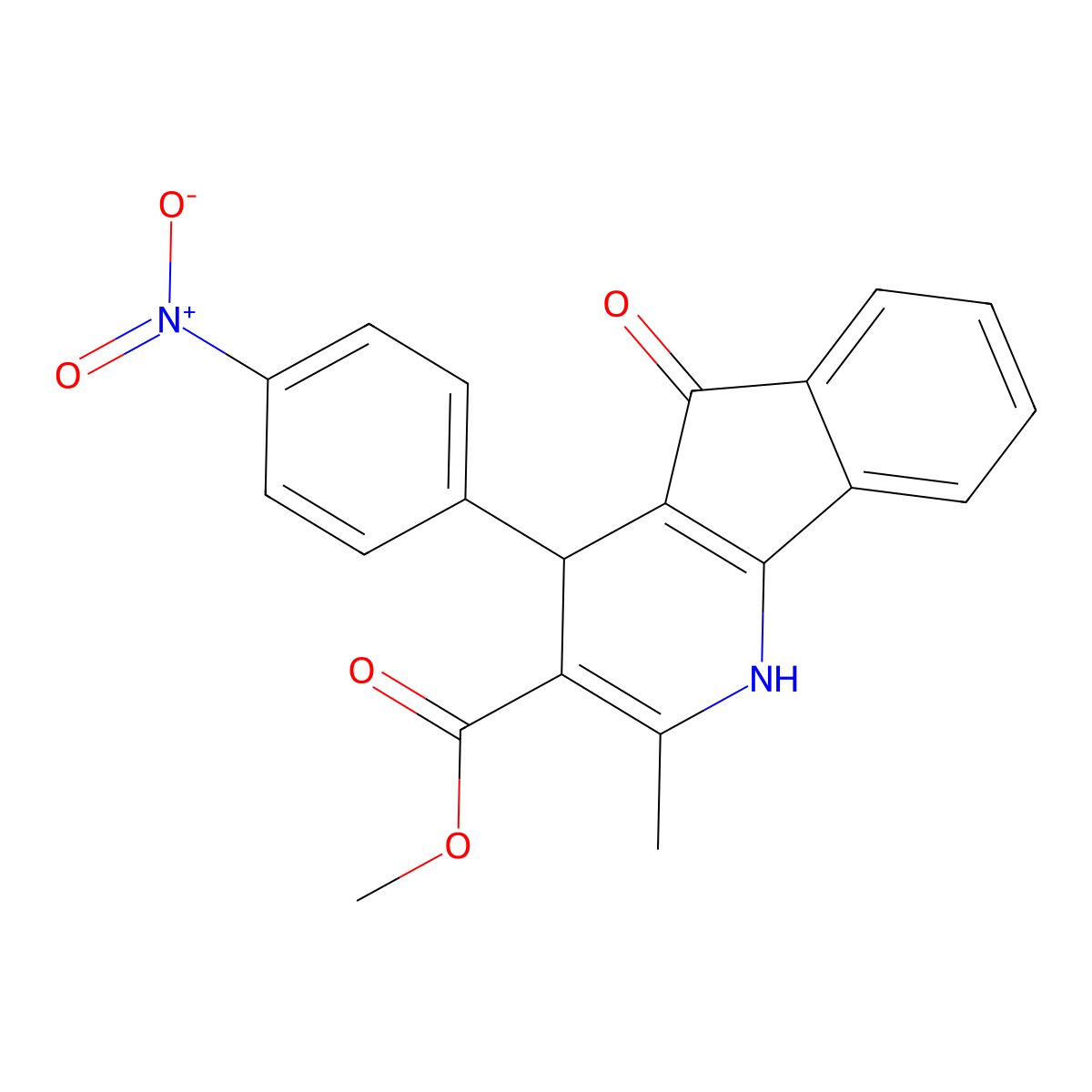 methyl 2-methyl-4-(4-nitrophenyl)-5-oxo-4,5-dihydro-1H-indeno[1,2-b]pyridine-3-carboxylate molecular structure, CAS 425619-75-6