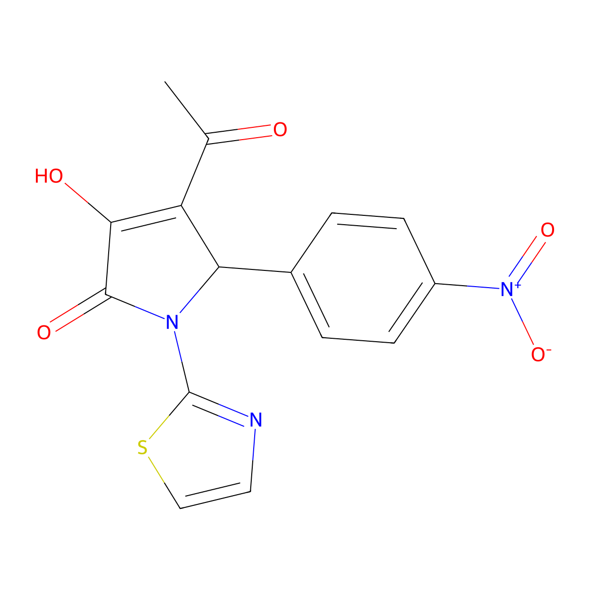 3-acetyl-4-hydroxy-2-(4-nitrophenyl)-1-(1,3-thiazol-2-yl)-2H-pyrrol-5-one molecular structure, CAS 425619-79-0