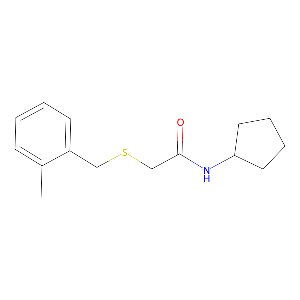 N-cyclopentyl-2-[(2-methylbenzyl)thio]acetamide molecular structure, CAS 425619-84-7