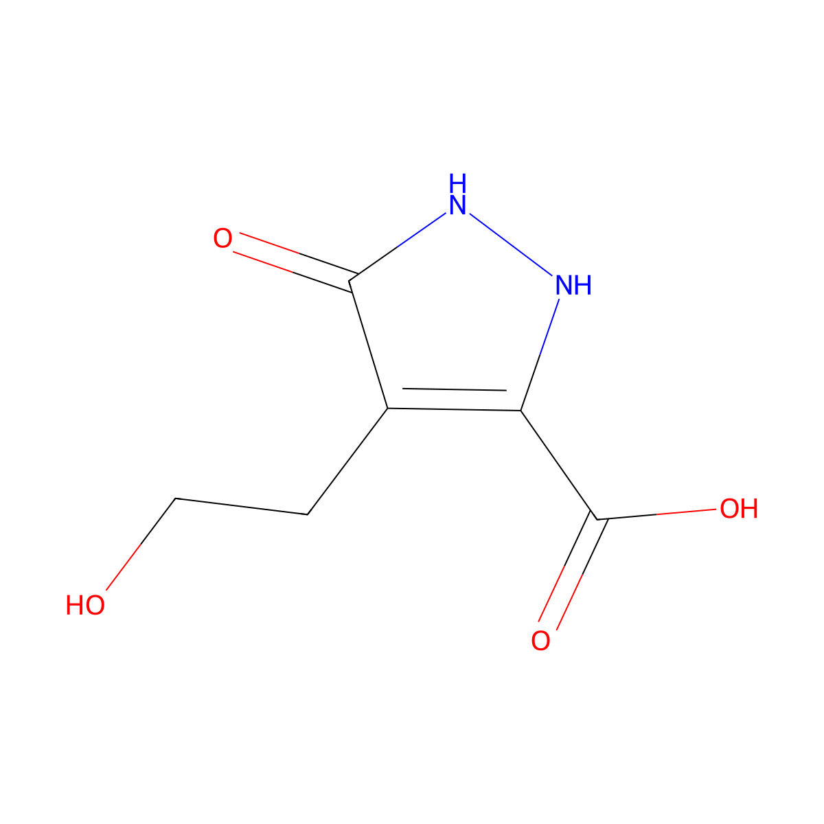 3-hydroxy-4-(2-hydroxyethyl)-1H-pyrazole-5-carboxylic acid molecular structure, CAS 42562-56-1