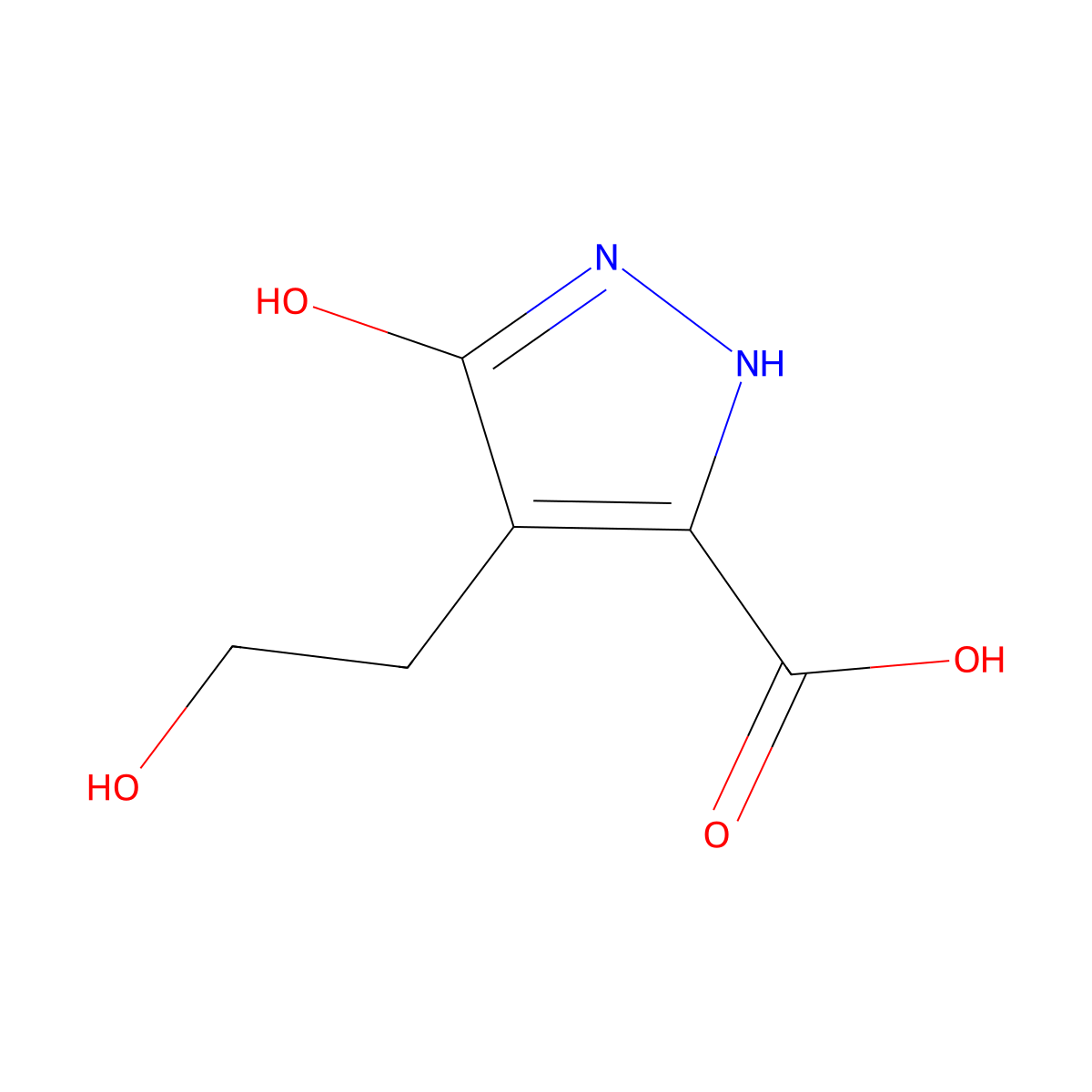 3-hydroxy-4-(2-hydroxyethyl)-1H-pyrazole-5-carboxylic acid molecular structure, CAS 42562-56-1