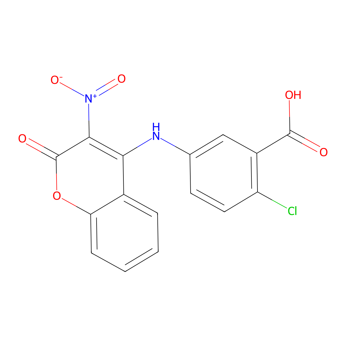 2-Chloro-5-[(3-nitro-2-oxochromen-4-yl)amino]benzoic acid molecular structure, CAS 425620-09-3