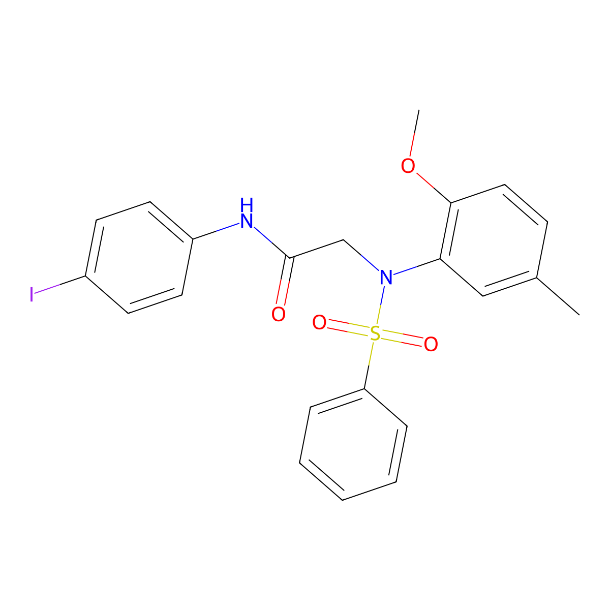 2-[N-(benzenesulfonyl)-2-methoxy-5-methylanilino]-N-(4-iodophenyl)acetamide molecular structure, CAS 425623-93-4