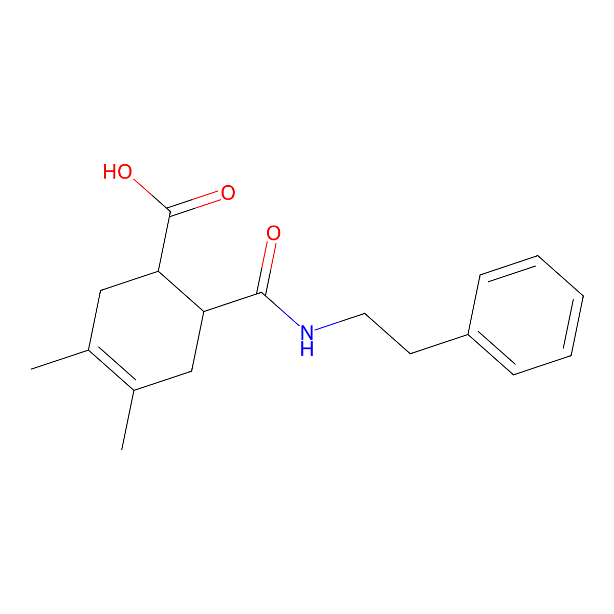 3,4-Dimethyl-6-{[(2-phenylethyl)amino]-carbonyl}cyclohex-3-ene-1-carboxylic acid molecular structure, CAS 425623-97-8