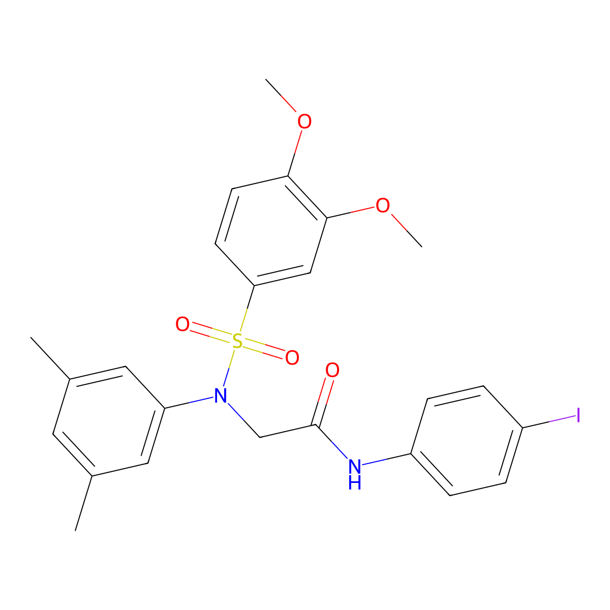 2-(N-(3,4-dimethoxyphenyl)sulfonyl-3,5-dimethylanilino)-N-(4-iodophenyl)acetamide molecular structure, CAS 425625-04-3