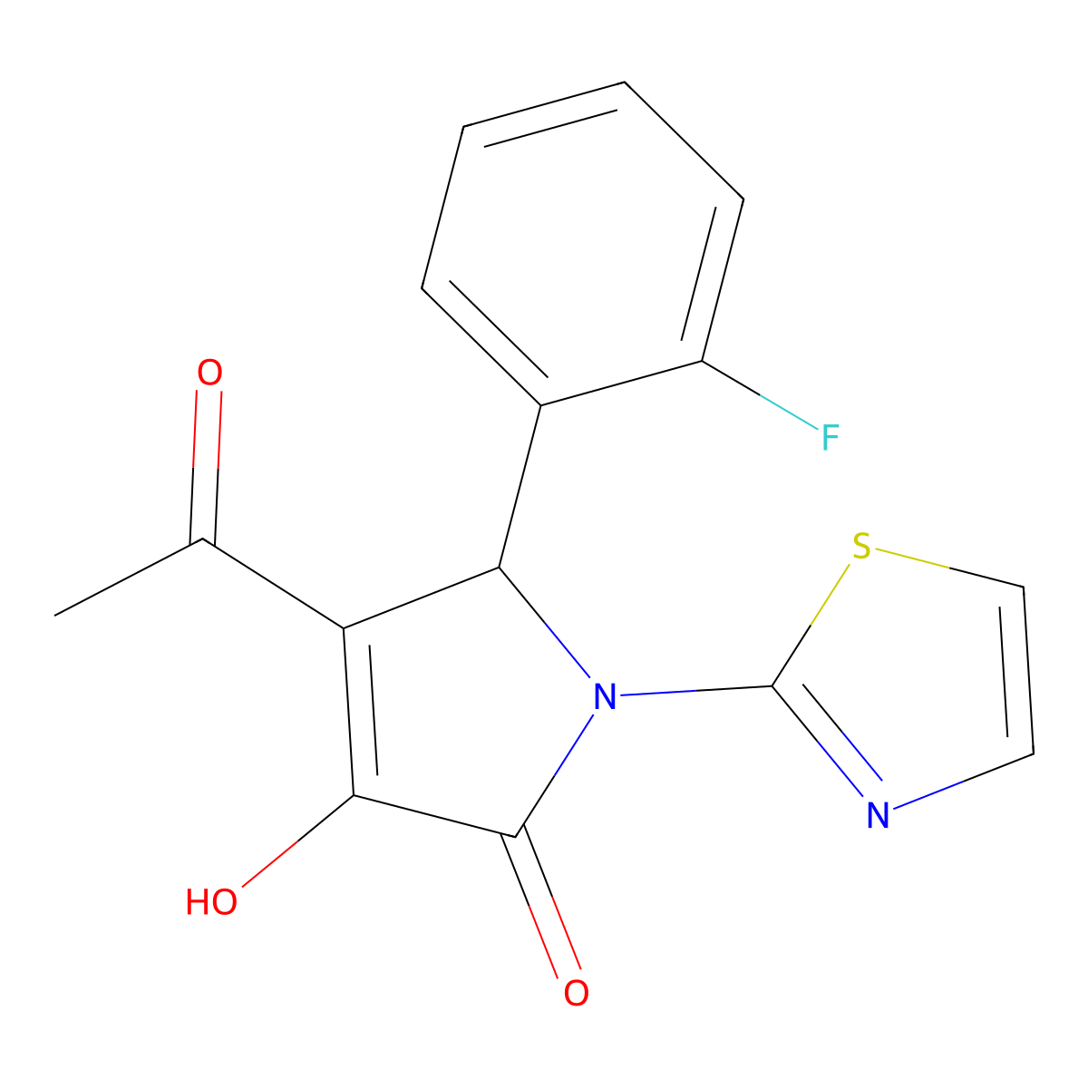 3-acetyl-2-(2-fluorophenyl)-4-hydroxy-1-(1,3-thiazol-2-yl)-2H-pyrrol-5-one molecular structure, CAS 425625-06-5