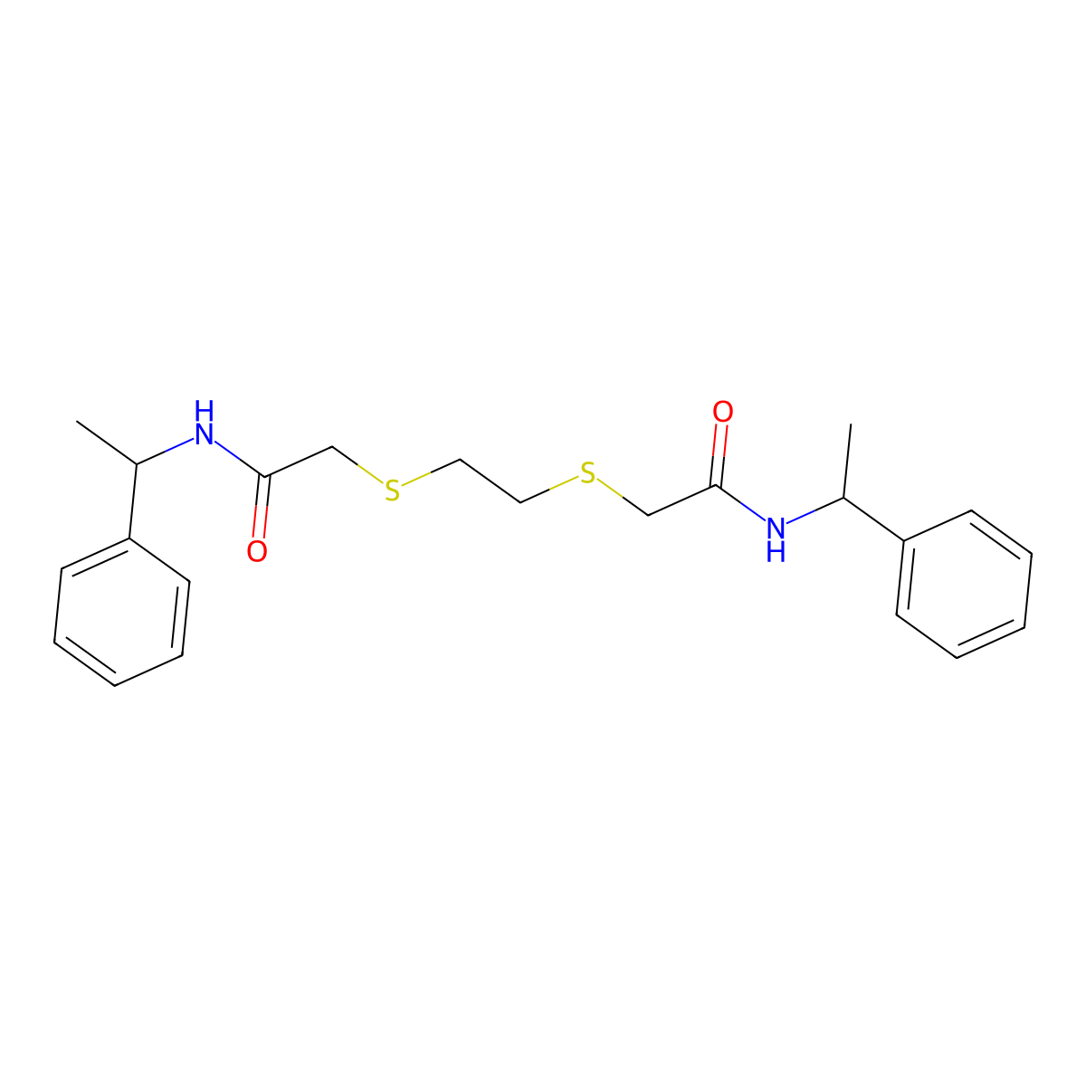2-[2-[2-oxo-2-(1-phenylethylamino)ethyl]sulfanylethylsulfanyl]-N-(1-phenylethyl)acetamide molecular structure, CAS 425625-38-3