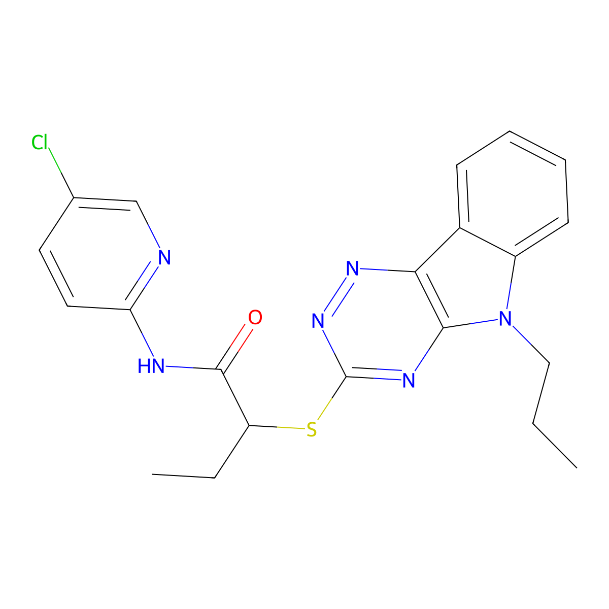 N-(5-chloropyridin-2-yl)-2-[(5-propyl-[1,2,4]triazino[5,6-b]indol-3-yl)sulfanyl]butanamide molecular structure, CAS 425625-54-3