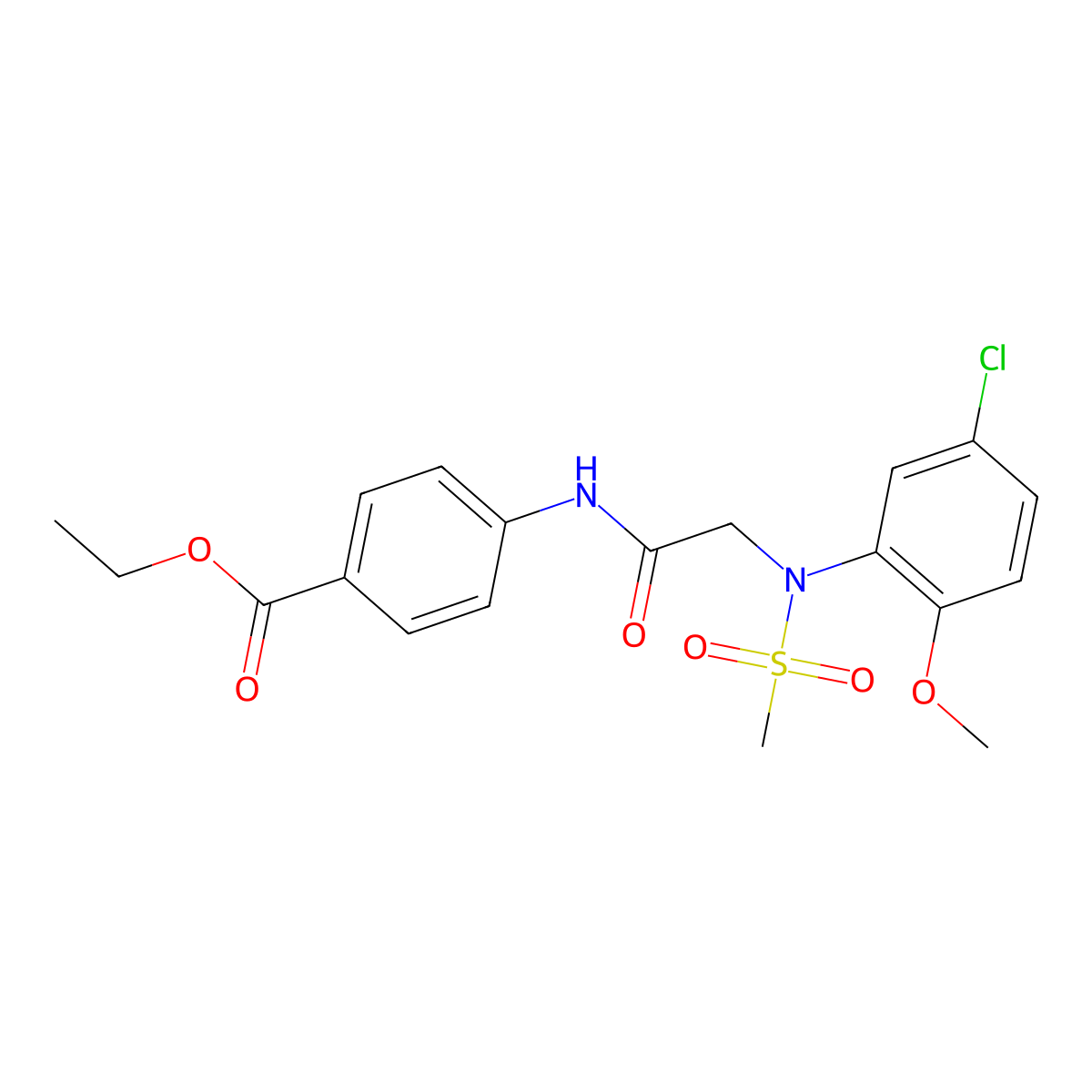 Ethyl 4-({[5-chloro-2-methoxy(methylsulfonyl)anilino]acetyl}amino)benzoate molecular structure, CAS 425625-71-4
