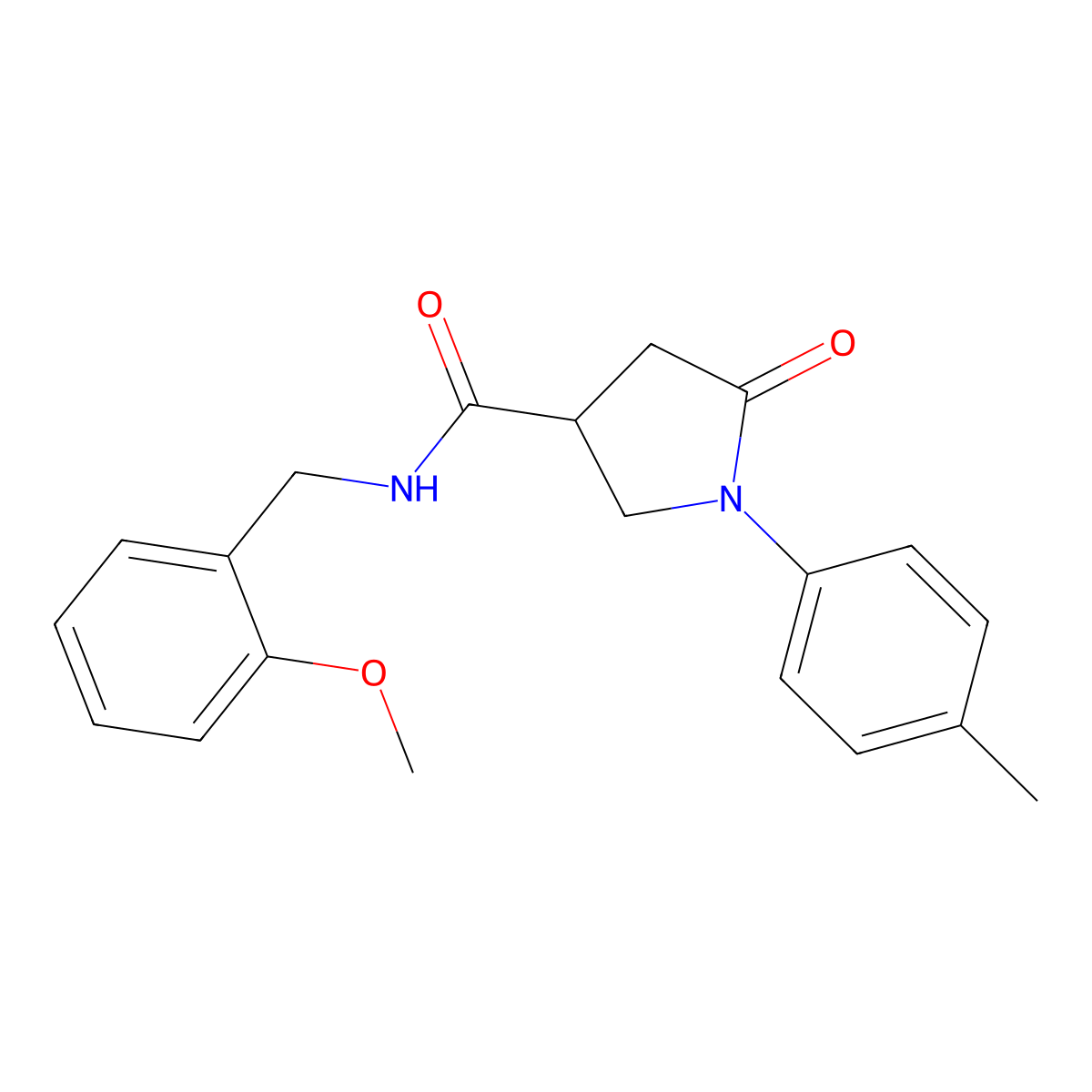N-(2-methoxybenzyl)-1-(4-methylphenyl)-5-oxopyrrolidine-3-carboxamide molecular structure, CAS 425625-91-8