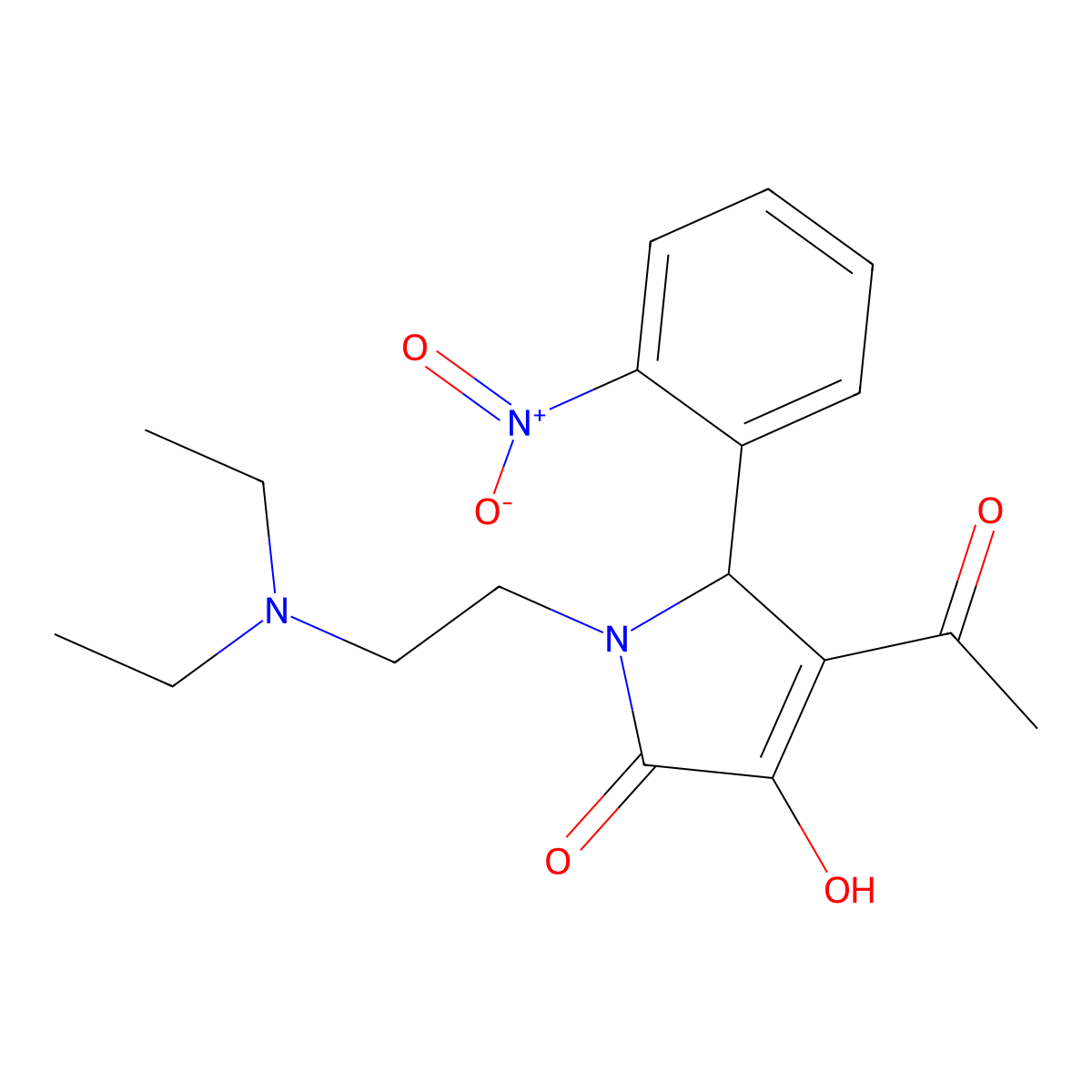 4-Acetyl-1-(2-diethylamino-ethyl)-3-hydroxy-5-(2-nitro-phenyl)-1,5-dihydro-pyrrol-2-one molecular structure, CAS 425626-58-0