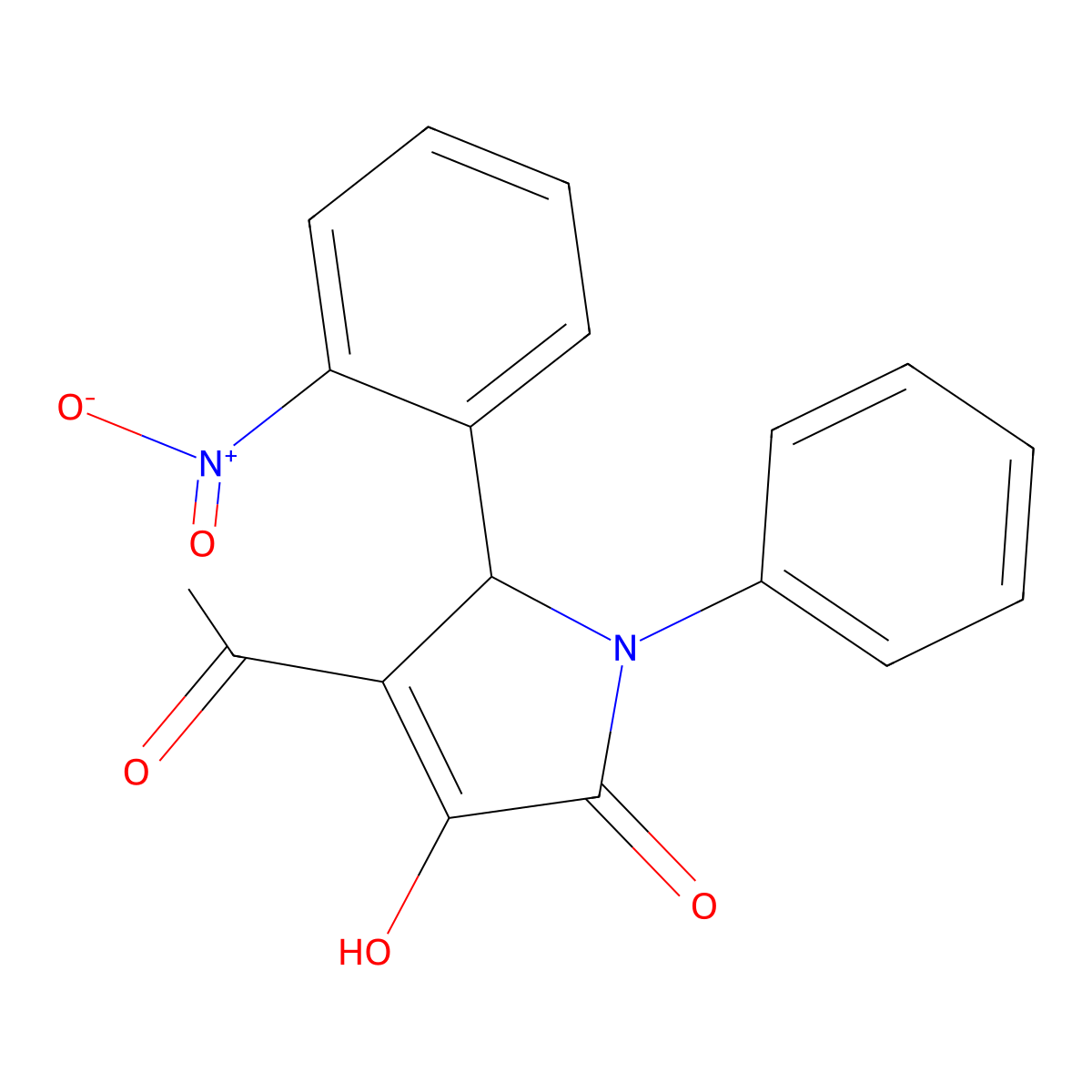 3-acetyl-4-hydroxy-2-(2-nitrophenyl)-1-phenyl-2H-pyrrol-5-one molecular structure, CAS 425627-02-7
