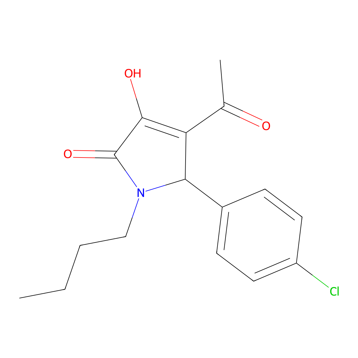 3-acetyl-1-butyl-2-(4-chlorophenyl)-4-hydroxy-2H-pyrrol-5-one molecular structure, CAS 425627-27-6