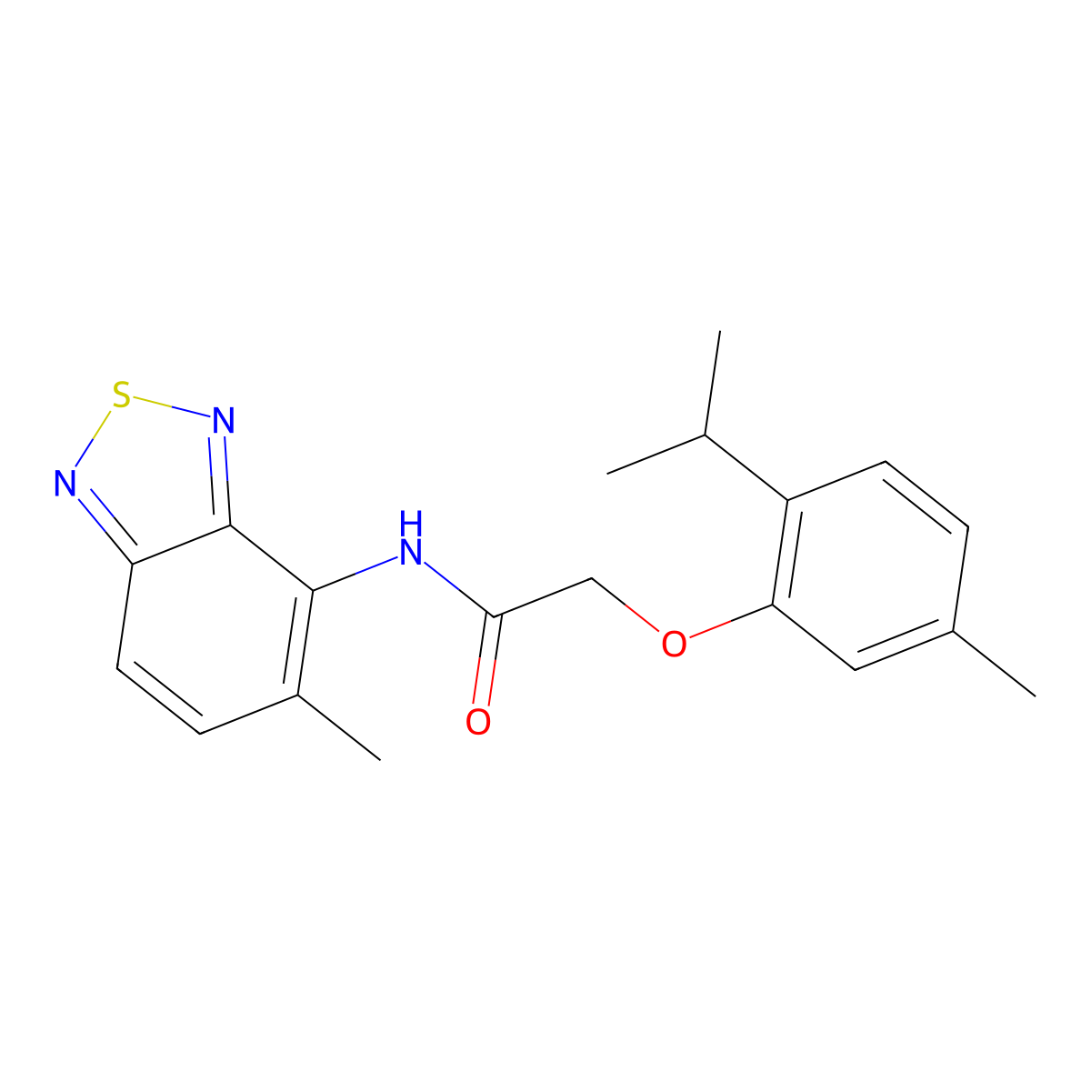 2-(2-isopropyl-5-methylphenoxy)-N-(5-methyl-2,1,3-benzothiadiazol-4-yl)acetamide molecular structure, CAS 425627-81-2