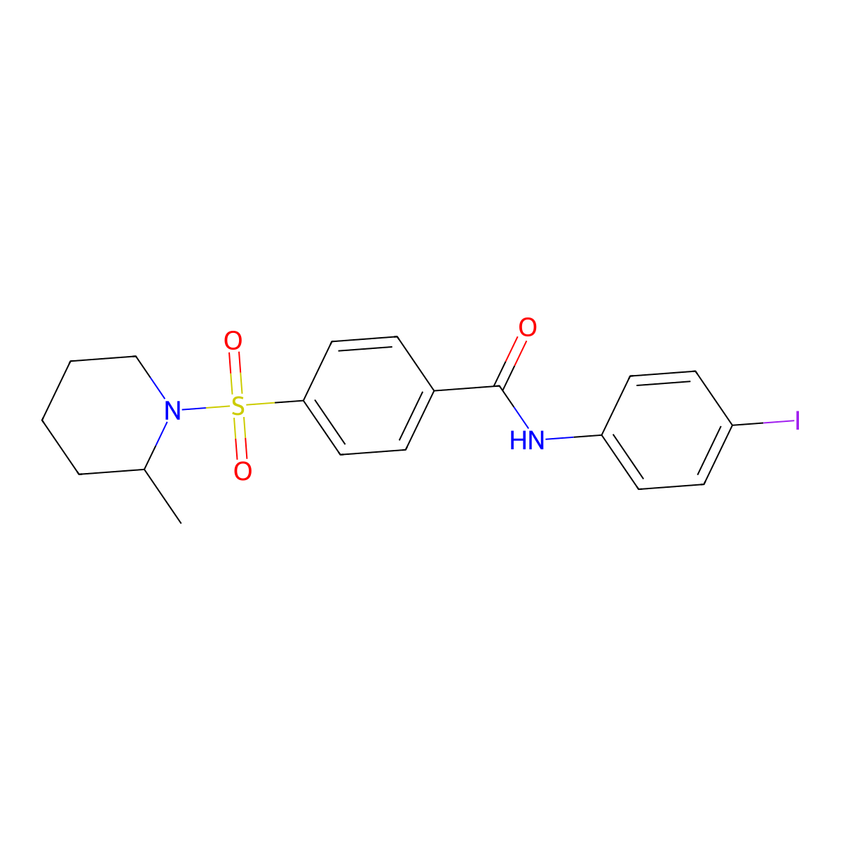 N-(4-iodophenyl)-4-(2-methylpiperidin-1-yl)sulfonylbenzamide molecular structure, CAS 425628-16-6