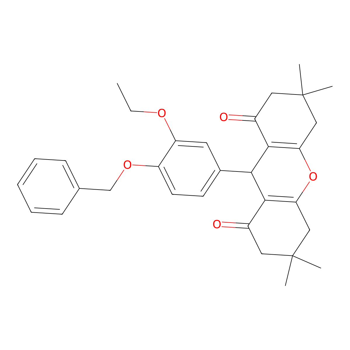 9-(3-ethoxy-4-phenylmethoxyphenyl)-3,3,6,6-tetramethyl-4,5,7,9-tetrahydro-2H-xanthene-1,8-dione molecular structure, CAS 425628-21-3