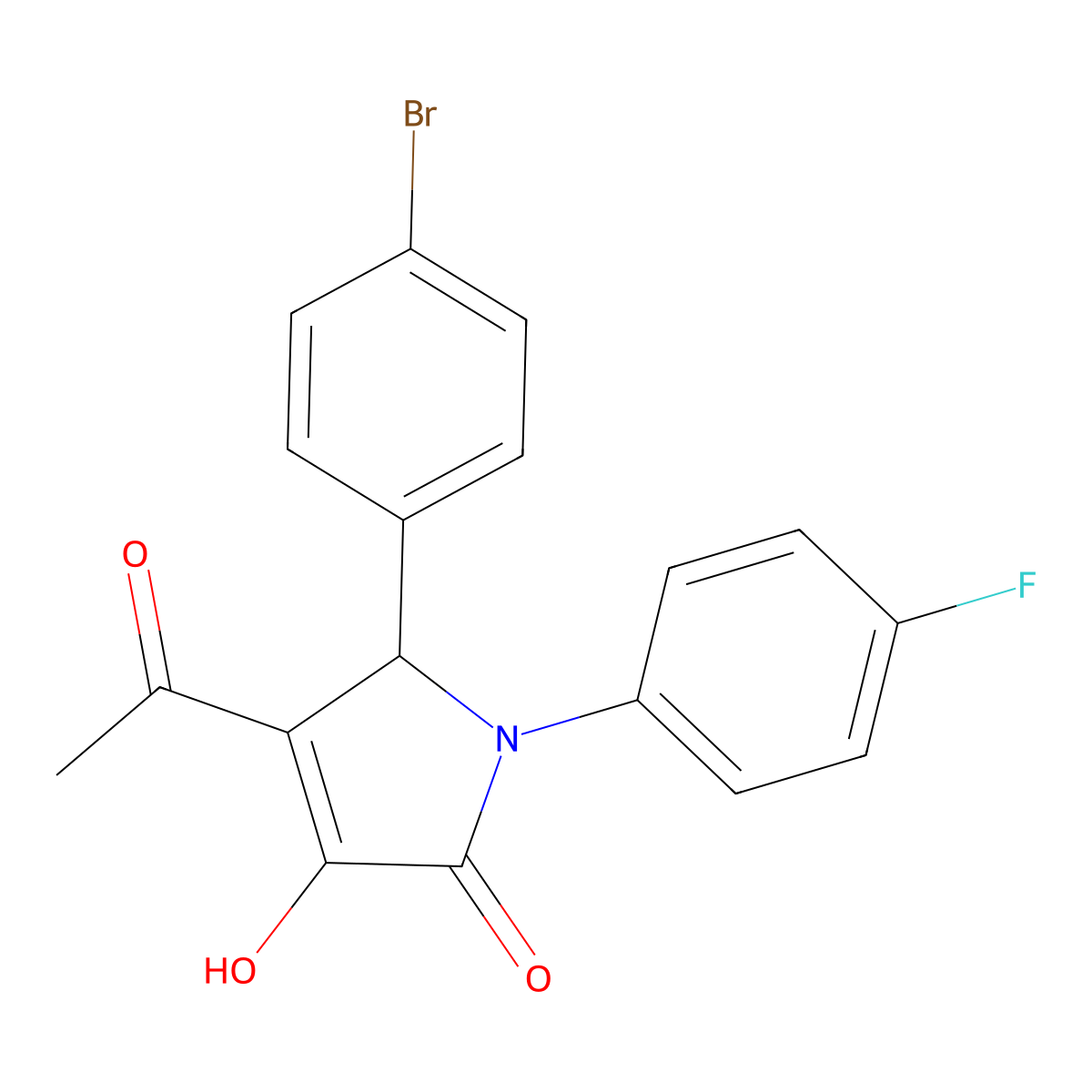 3-acetyl-2-(4-bromophenyl)-1-(4-fluorophenyl)-4-hydroxy-2H-pyrrol-5-one molecular structure, CAS 425628-28-0