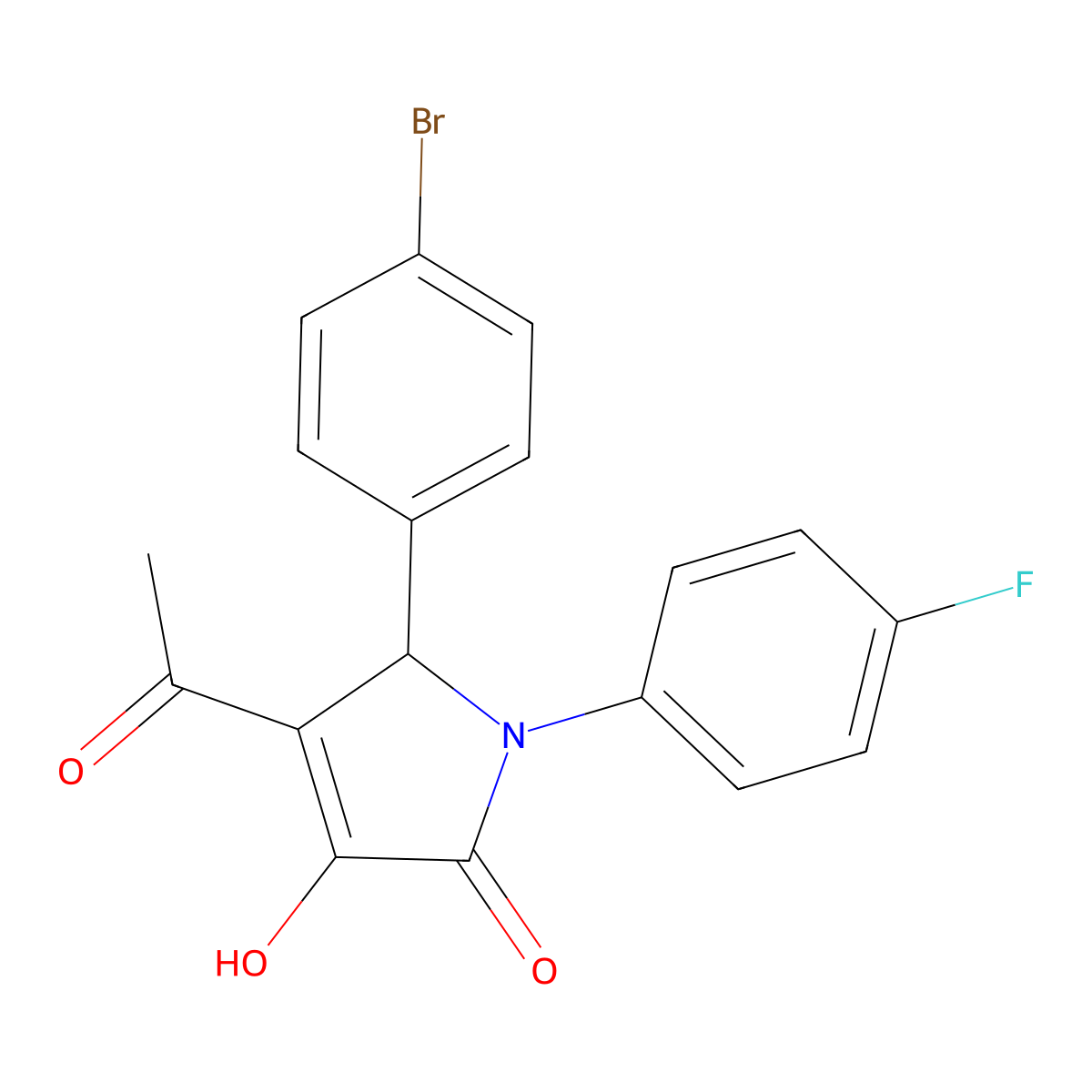 3-acetyl-2-(4-bromophenyl)-1-(4-fluorophenyl)-4-hydroxy-2H-pyrrol-5-one molecular structure, CAS 425628-28-0