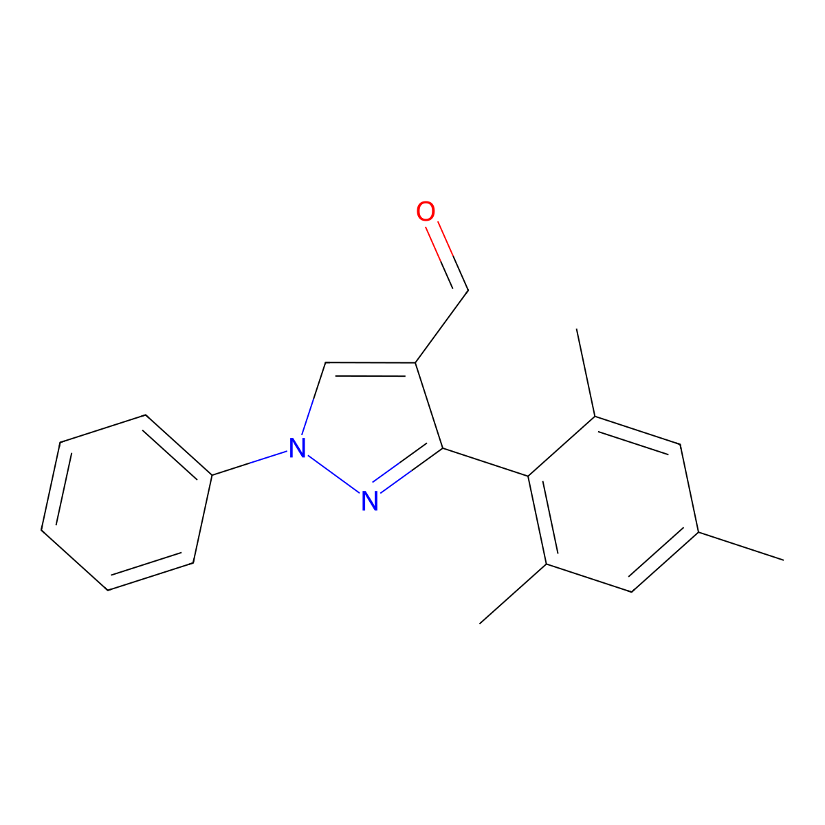1-Phenyl-3-(2,4,6-trimethylphenyl)pyrazole-4-carbaldehyde molecular structure, CAS 425628-39-3