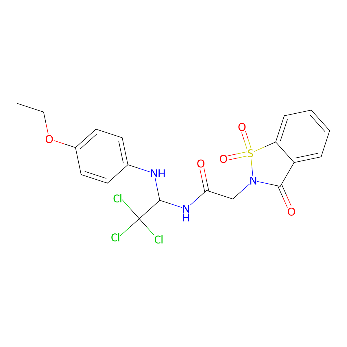 N-[2,2,2-trichloro-1-(4-ethoxyanilino)ethyl]-2-(1,1,3-trioxo-1,2-benzothiazol-2-yl)acetamide molecular structure, CAS 425629-64-7