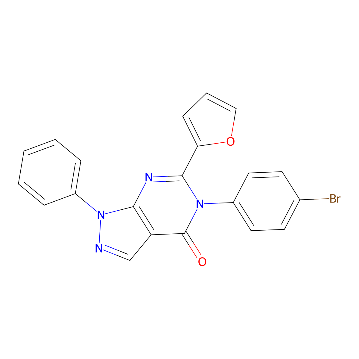 5-(4-Bromophenyl)-6-(furan-2-yl)-1-phenylpyrazolo[3,4-d]pyrimidin-4-one molecular structure, CAS 425631-05-6