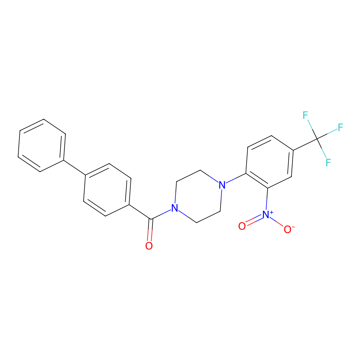 [4-[2-Nitro-4-(trifluoromethyl)phenyl]piperazin-1-yl]-(4-phenylphenyl)methanone molecular structure, CAS 425631-06-7