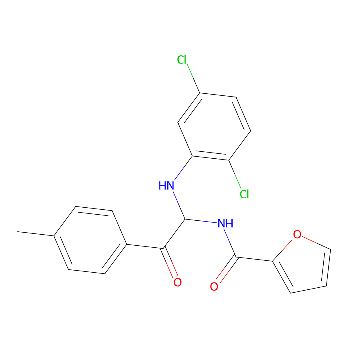 N-[1-[(2,5-dichlorophenyl)amino]-2-(4-methylphenyl)-2-oxoethyl]-2-furancarboxamide molecular structure, CAS 425631-08-9