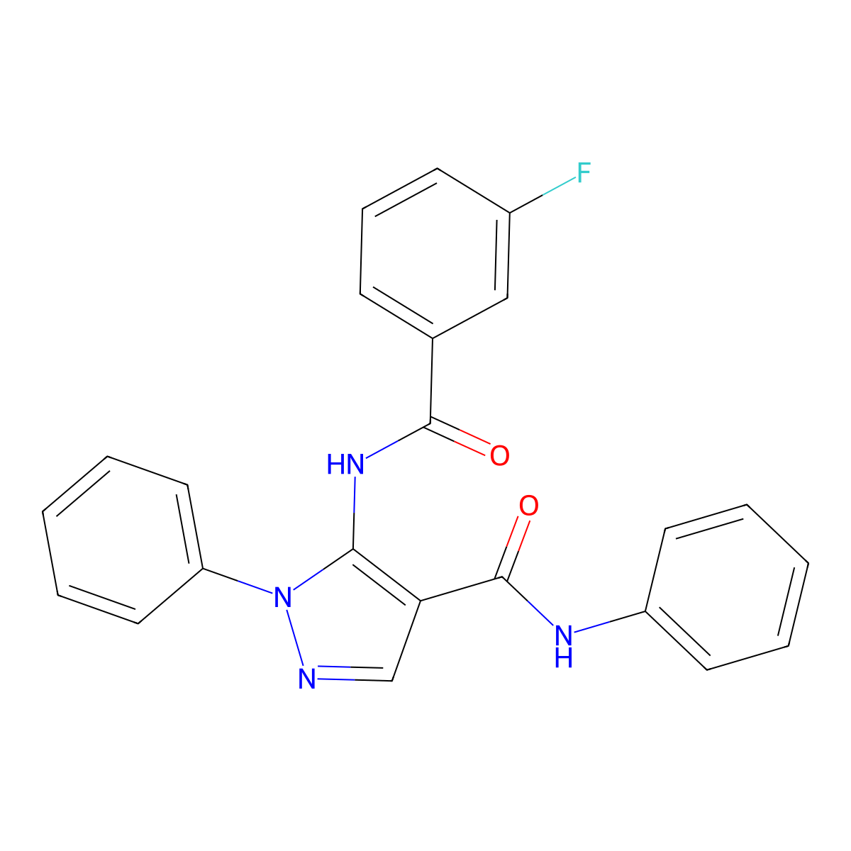 5-[(3-fluorobenzoyl)amino]-N,1-diphenylpyrazole-4-carboxamide molecular structure, CAS 425631-19-2