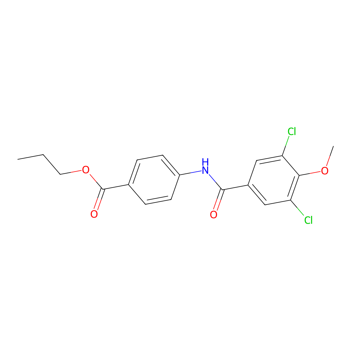 Propyl 4-[(3,5-dichloro-4-methoxybenzoyl)amino]benzoate molecular structure, CAS 425632-25-3