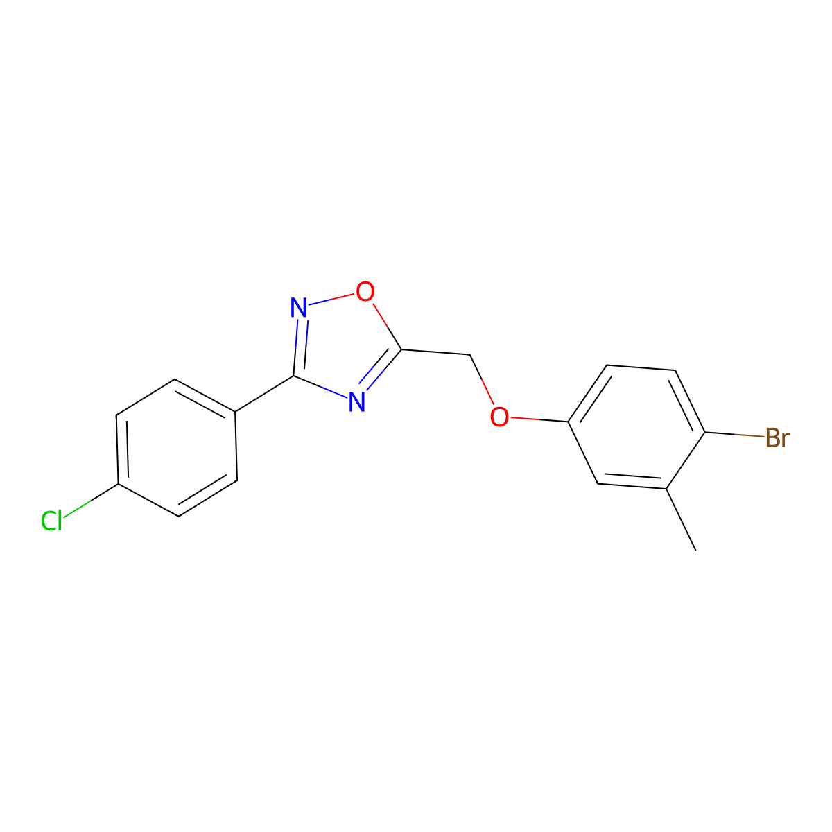 5-[(4-Bromo-3-methylphenoxy)methyl]-3-(4-chlorophenyl)-1,2,4-oxadiazole molecular structure, CAS 425632-89-9