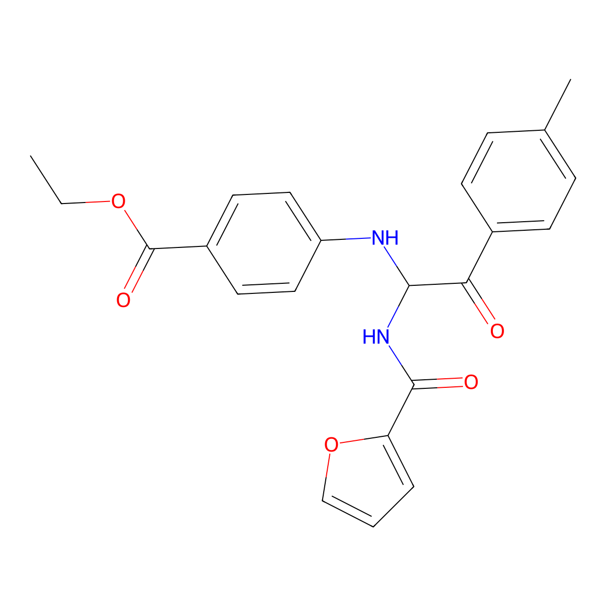 Ethyl 4-{[1-(furan-2-ylformamido)-2-(4-methylphenyl)-2-oxoethyl]amino}benzoate molecular structure, CAS 425633-03-0