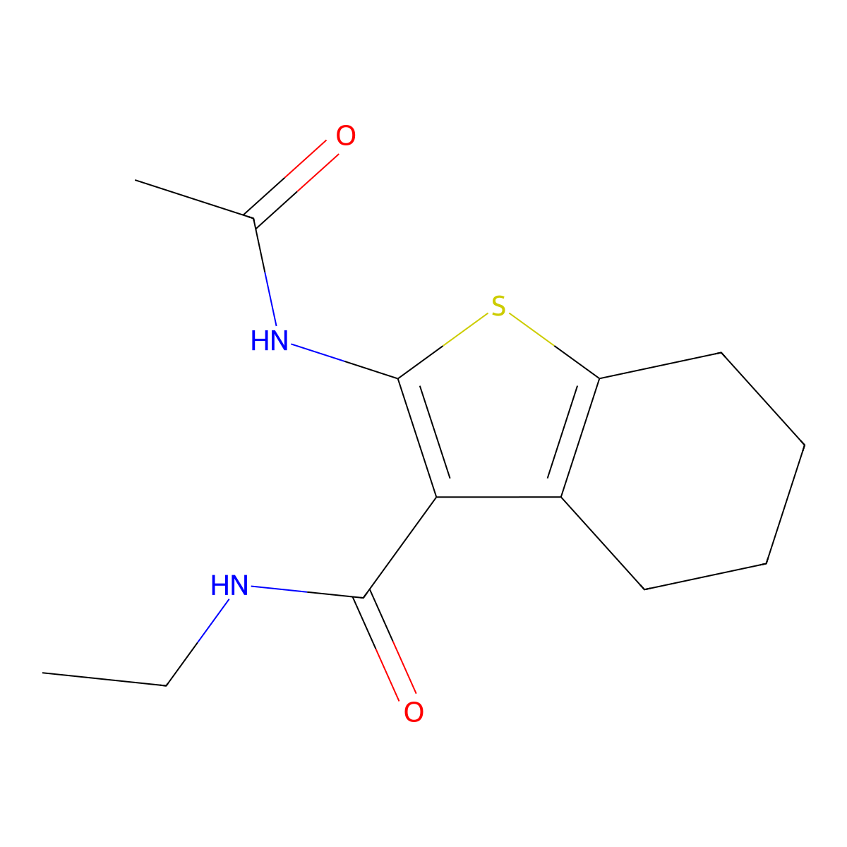 2-acetamido-N-ethyl-4,5,6,7-tetrahydro-1-benzothiophene-3-carboxamide molecular structure, CAS 425633-09-6